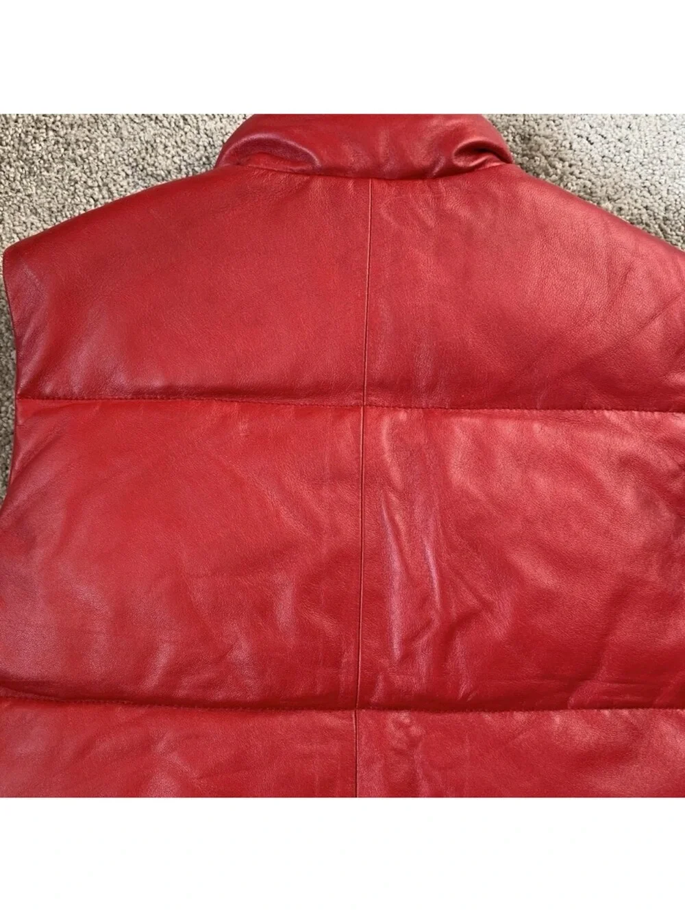 $598 Coach Red Leather Down Puffer Vest w/ Turn lock Gold Hardware Womens Sz XS